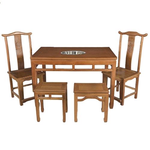 现代仿古中式长方形榆木火锅桌椅