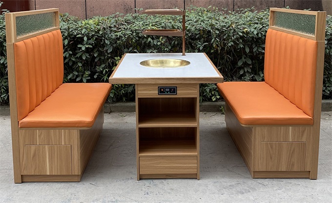 新款实木封边大理石台面高端火锅店桌椅