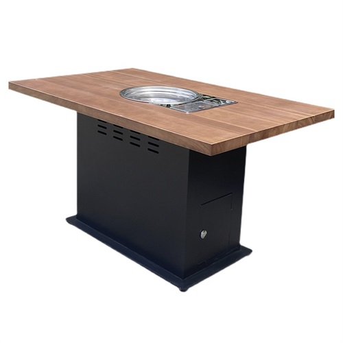 现代简约铁艺桌脚实木台面下沉式电磁炉火锅桌