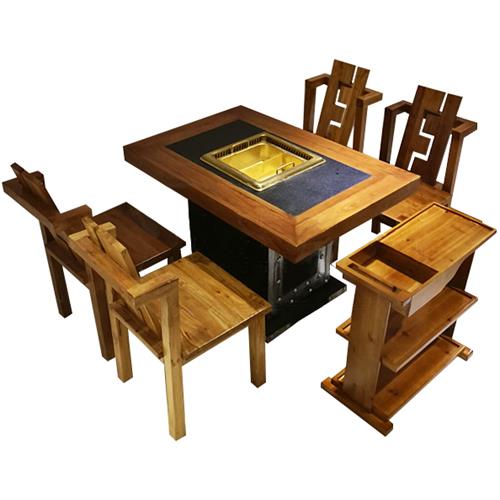 老榆木仿古实木巴奴电磁炉下沉式无烟净化火锅桌椅