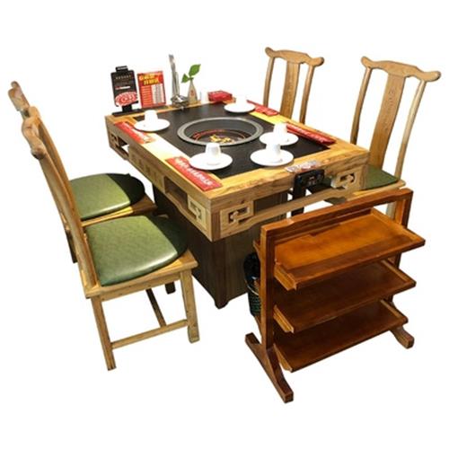 川西坝子实木复古串串香火锅店大理石电磁炉火锅桌椅