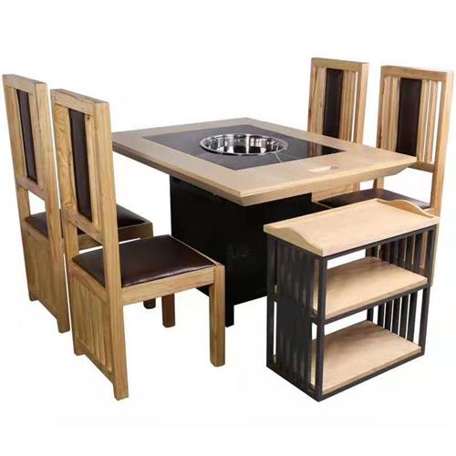 实木边框镶嵌大理石自助火锅麻辣烫下沉式电磁炉火锅桌_厂家直销