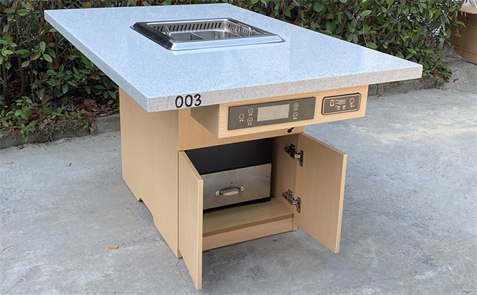 4人位大理石台面自带净化下排烟无烟火锅桌