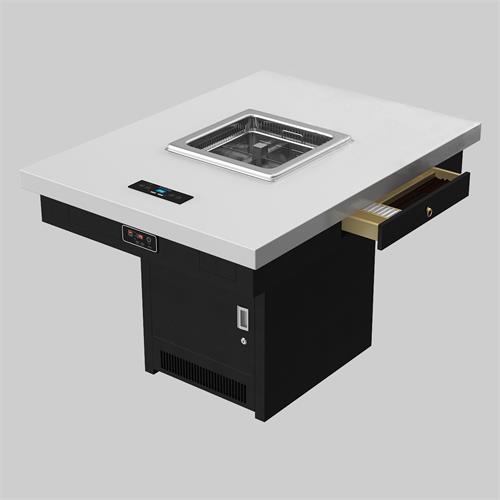 智能无烟设备火锅桌_韩式大理石台面带抽屉无烟火锅桌