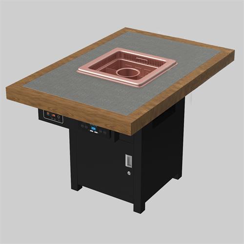 2019新款实木边框镶嵌大理石无烟净化火锅桌