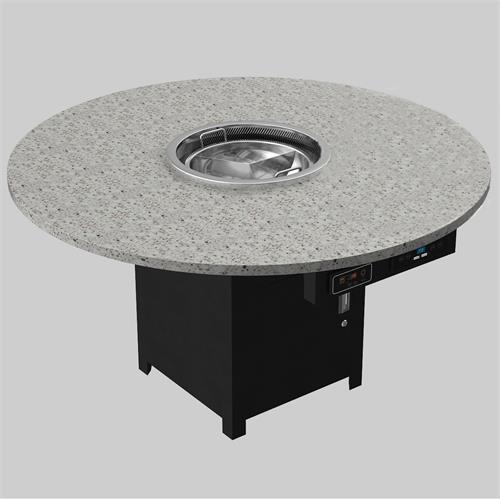 2019新款火锅店大理石圆形下排烟净化无烟火锅桌