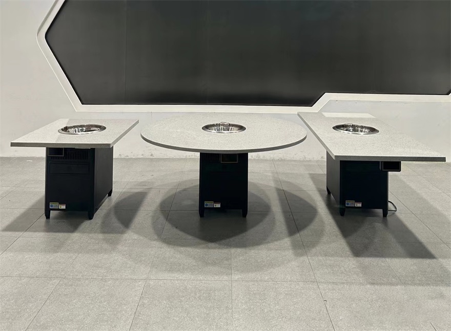 火锅店大理石圆形智能无烟净化火锅桌