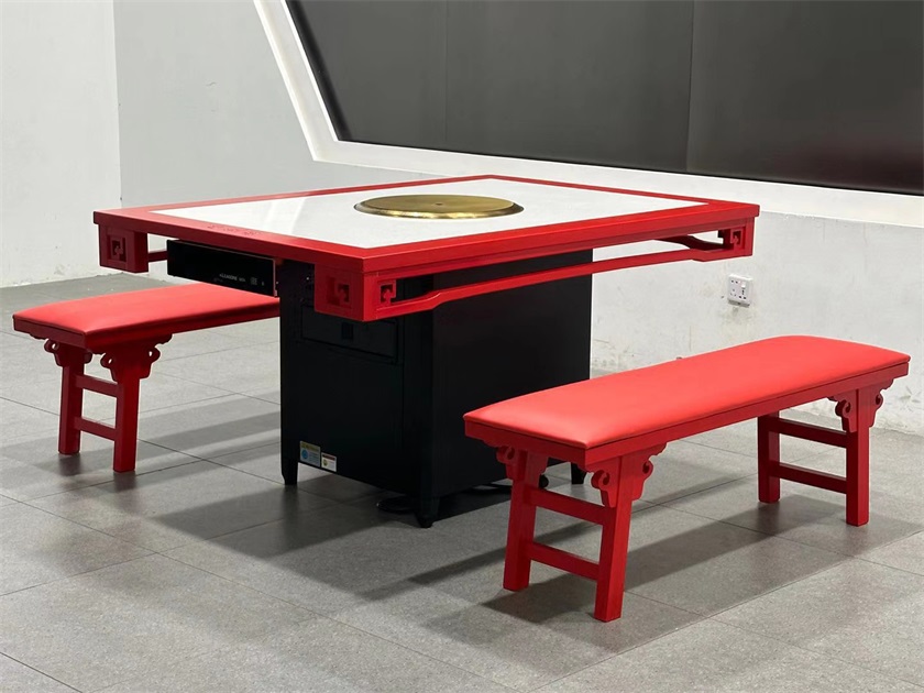 中式复古火锅店实木封边大理石无烟净化火锅桌