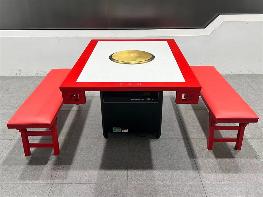 中式复古火锅店实木封边大理石无烟净化火锅桌