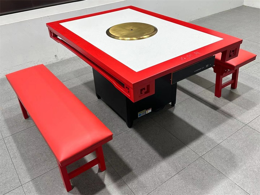 中式复古火锅店实木封边大理石无烟净化火锅桌