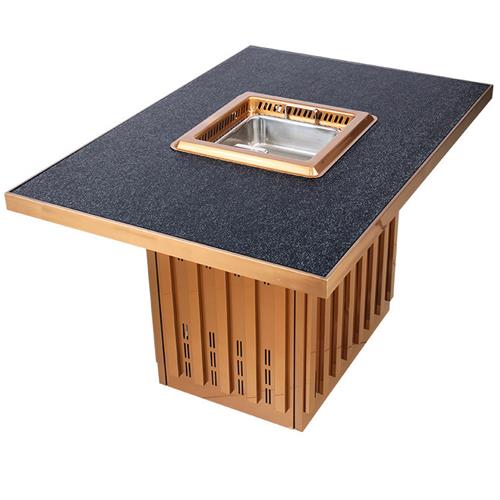 不锈钢时尚火烧石台面无烟净化火锅桌