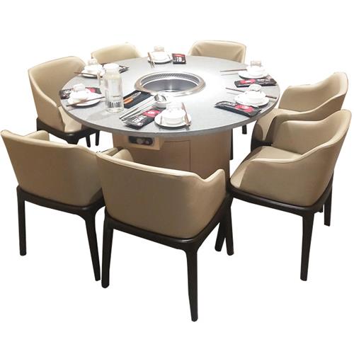 火锅店轻奢大理石圆形无烟净化火锅桌厂家