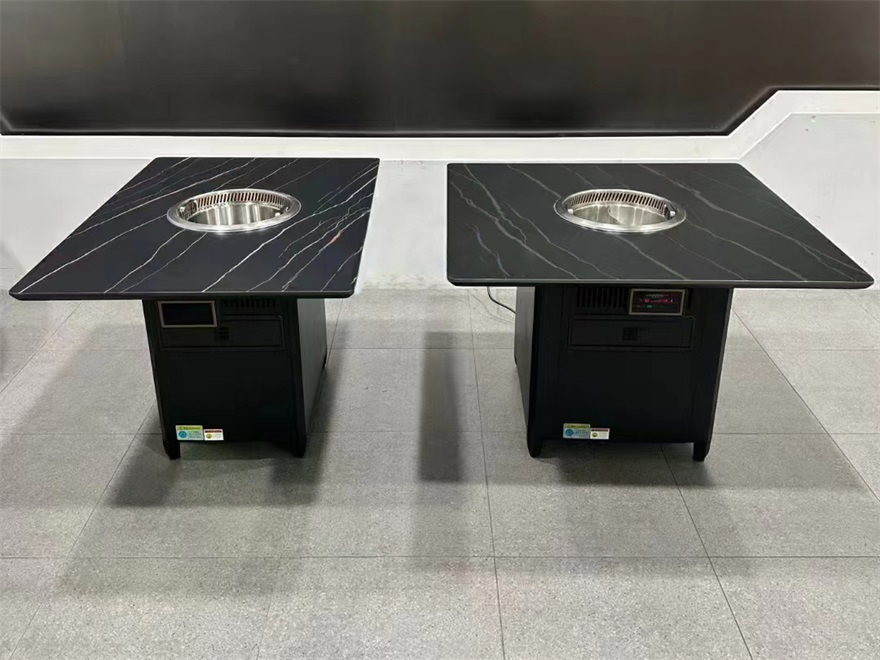 火锅店方形岩板火锅桌自带无烟净化
