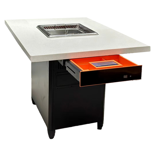 高端火锅店大理石下排风无烟自净化火锅桌