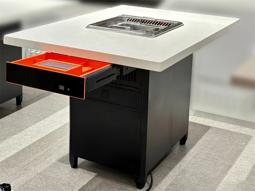 高端火锅店大理石下排风无烟自净化火锅桌