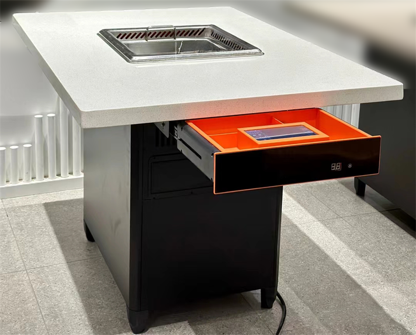 高端火锅店大理石下排风无烟自净化火锅桌