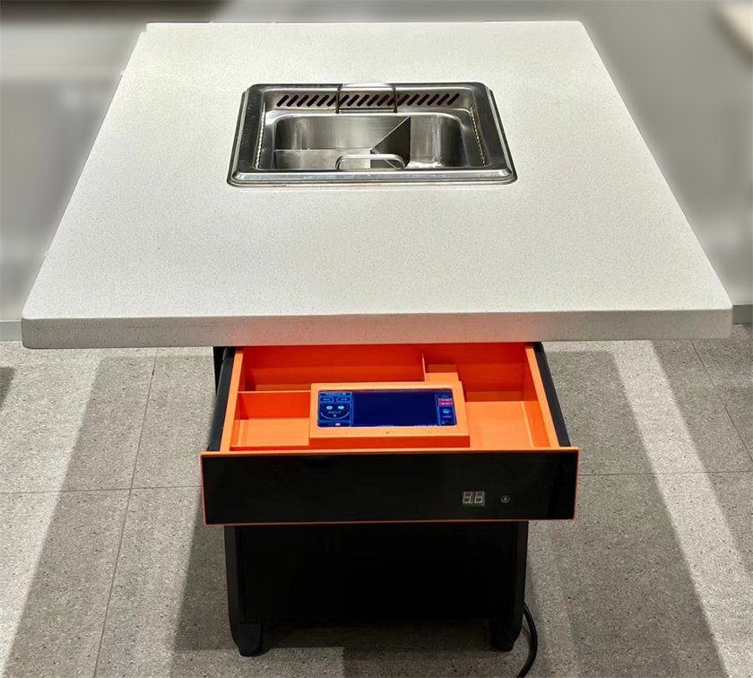 高端火锅店大理石下排风无烟自净化火锅桌