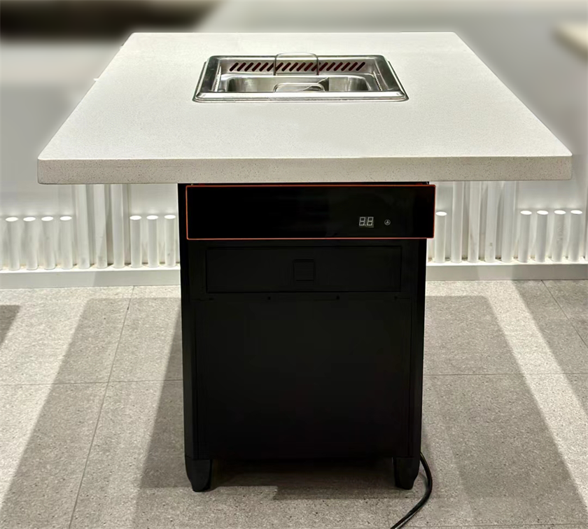 高端火锅店大理石下排风无烟自净化火锅桌