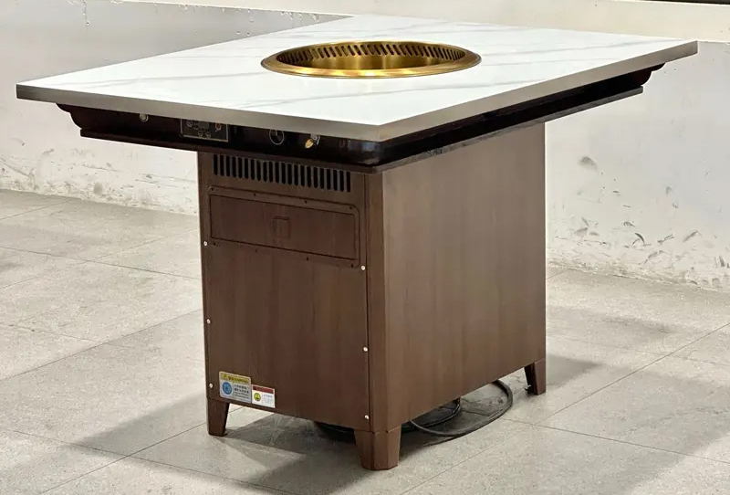 火锅店专用岩板台面无烟火锅桌|内置下排风系统