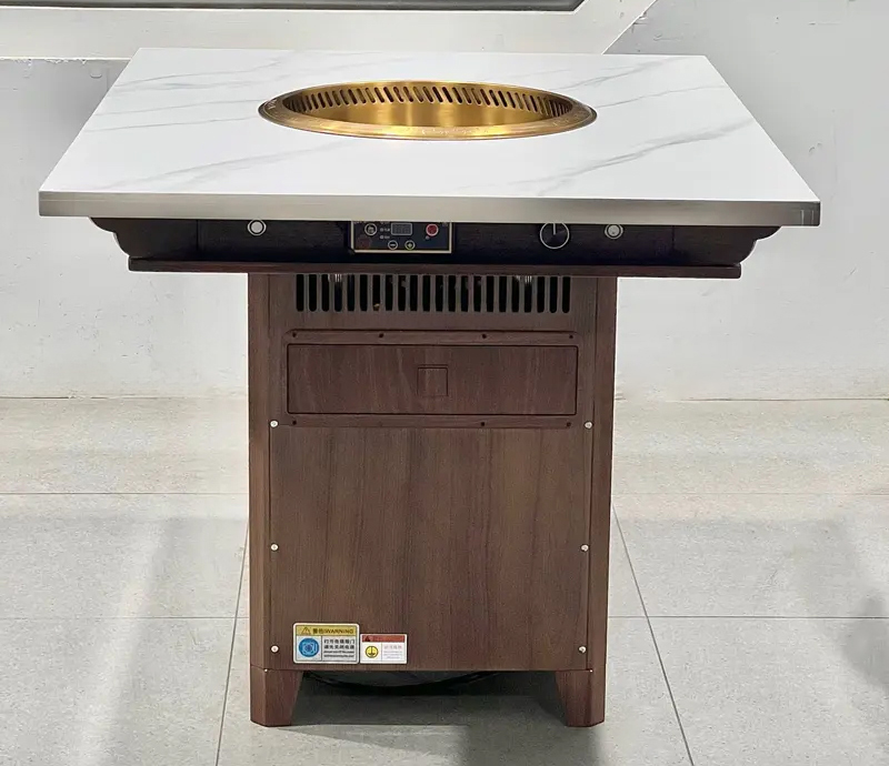 火锅店专用岩板台面无烟火锅桌|内置下排风系统