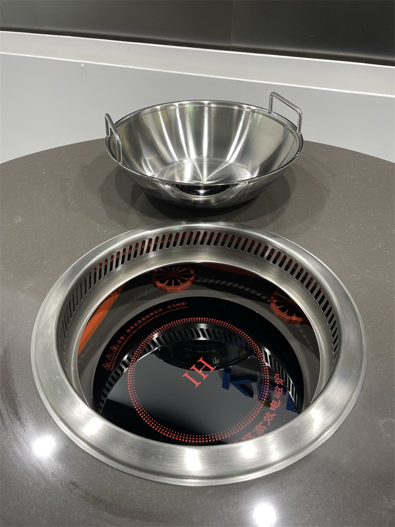 大理石无烟火锅桌|圆形设计+内置排烟系统