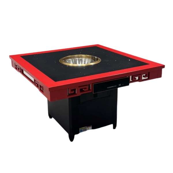 实木包边大理石智能无烟自净化火锅桌