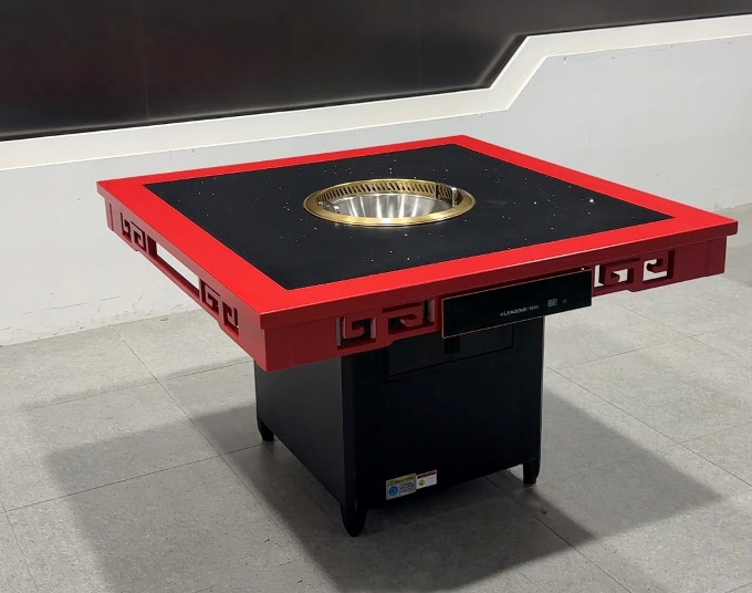 实木包边大理石智能无烟自净化火锅桌