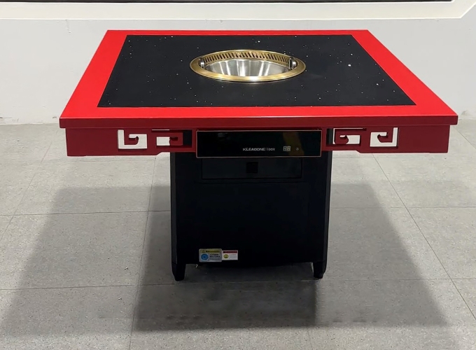 实木包边大理石智能无烟自净化火锅桌