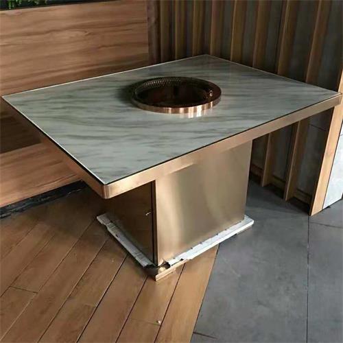 酒店无烟火锅桌_海底捞方形大理石无烟火锅桌