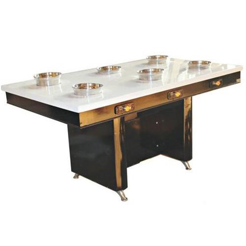 6人位一人一锅电磁炉火锅桌_不锈钢桌脚大理石桌面小火锅桌