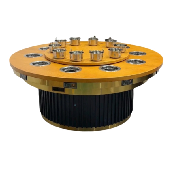 10人位一人一锅无烟净化实木小火锅桌